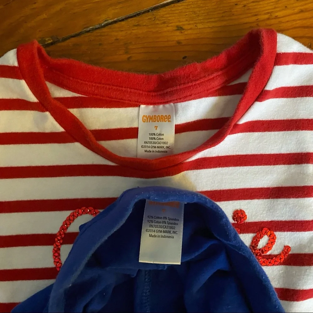 Gymboree Outfit Red White & Blue Size 7 Striped Shirt Blue Leggings